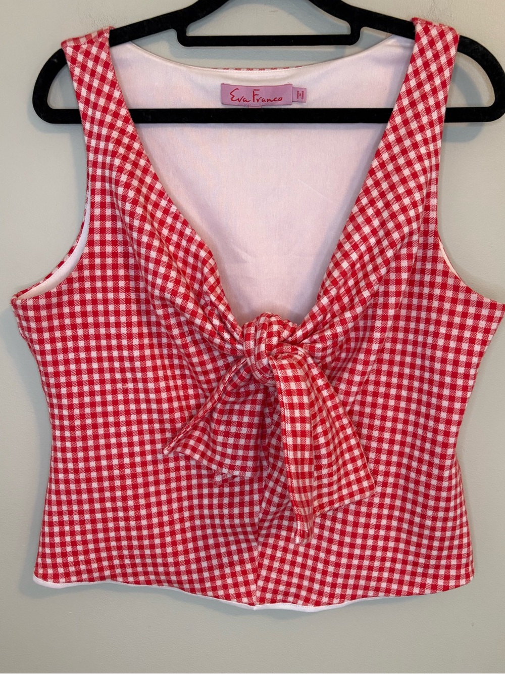 Eva Franco Red Gingham Bow Front Sleeveless Top Large
